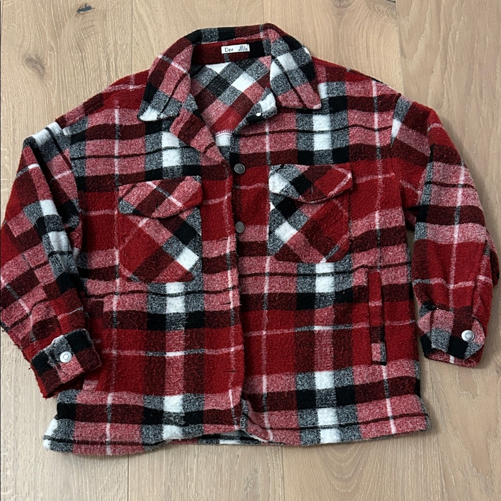 Womens Red and Black Checkered Shacket